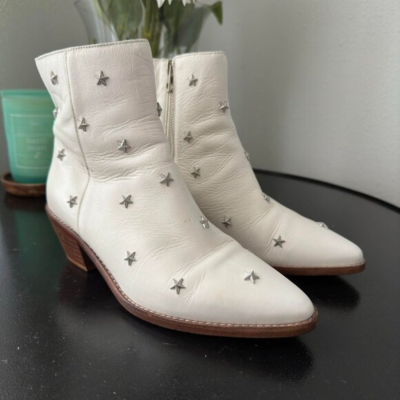 Womens Zadig & Voltaire Tyler Vintage White Cowboy Star Studded Leather Boots 39 - Picture 1 of 11